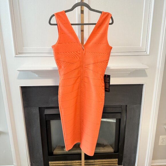 🧡 Coral Reef Bandage Dress | Double V Bodycon | Medium - Picture 4 of 11